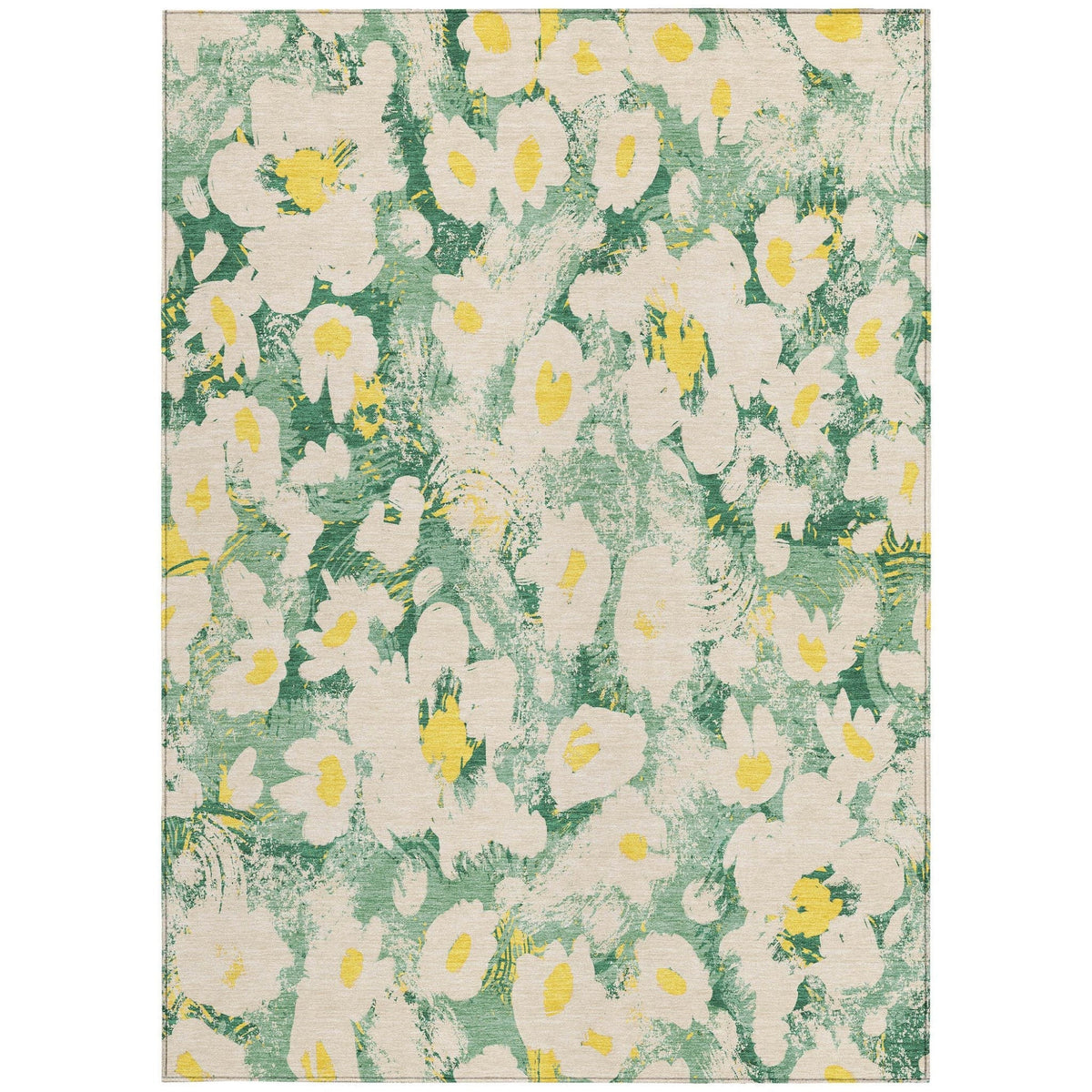 3' X 5' Green Floral Washable Non Skid Indoor Outdoor Area Rug