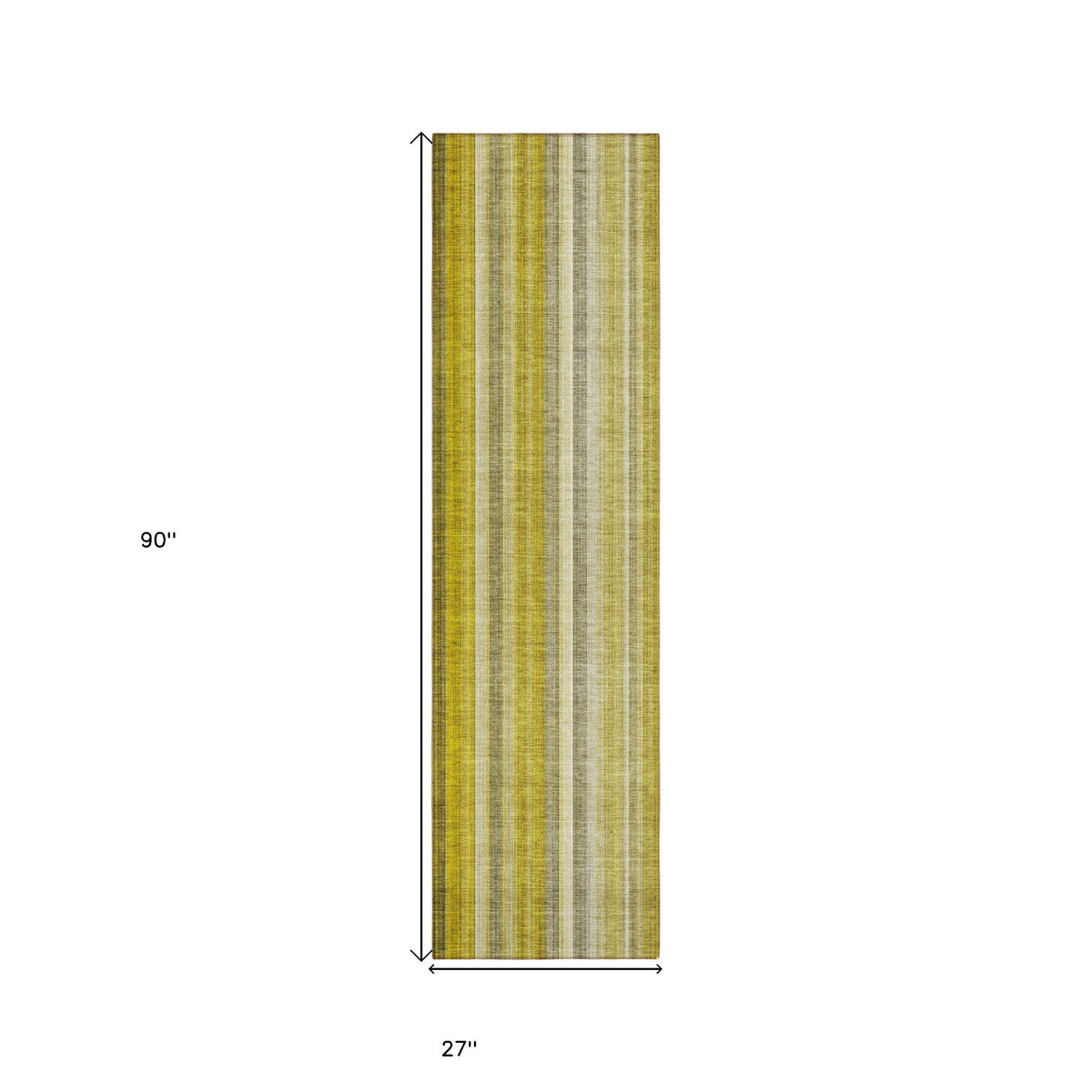 2' X 8' Gold Striped Washable Non Skid Indoor Outdoor Runner Rug