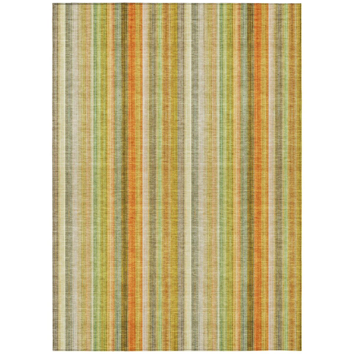 3' X 5' Tan Orange and Green Striped Washable Non Skid Indoor Outdoor Area Rug