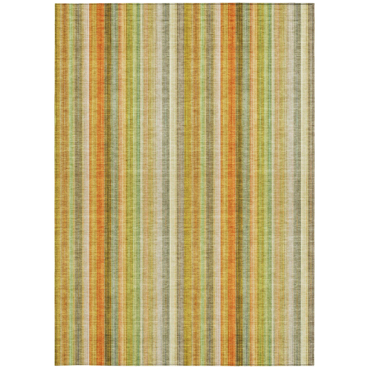 3' X 5' Tan Orange and Green Striped Washable Non Skid Indoor Outdoor Area Rug