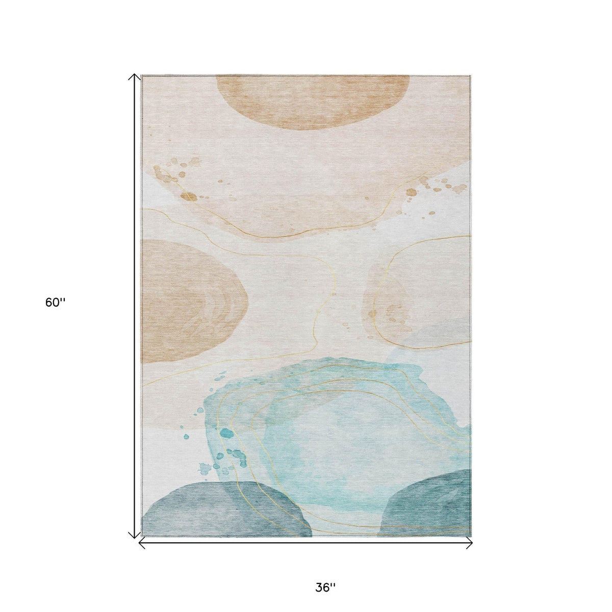 3' X 5' Beige and Blue Abstract Washable Non Skid Indoor Outdoor Area Rug