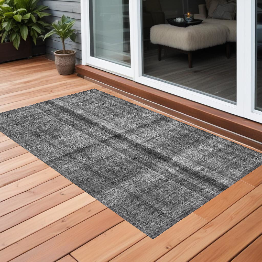 3' X 5' Gray Plaid Washable Non Skid Indoor Outdoor Area Rug