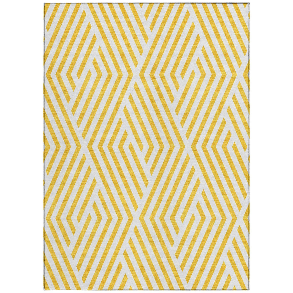 3' X 5' Gold and White Geometric Washable Non Skid Indoor Outdoor Area Rug