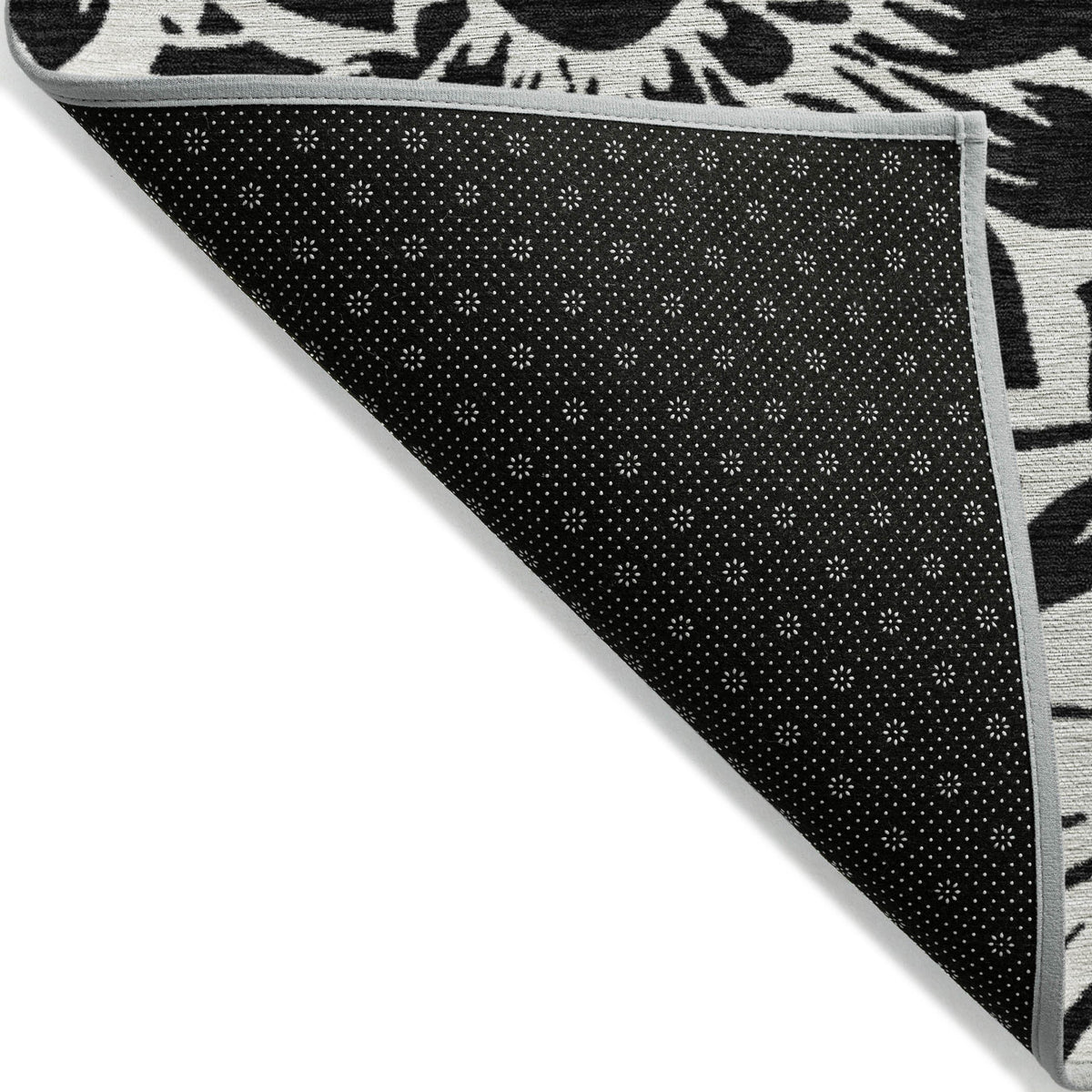 8' Runner Black and Ivory Floral Washable Non Skid Indoor Outdoor Runner Rug
