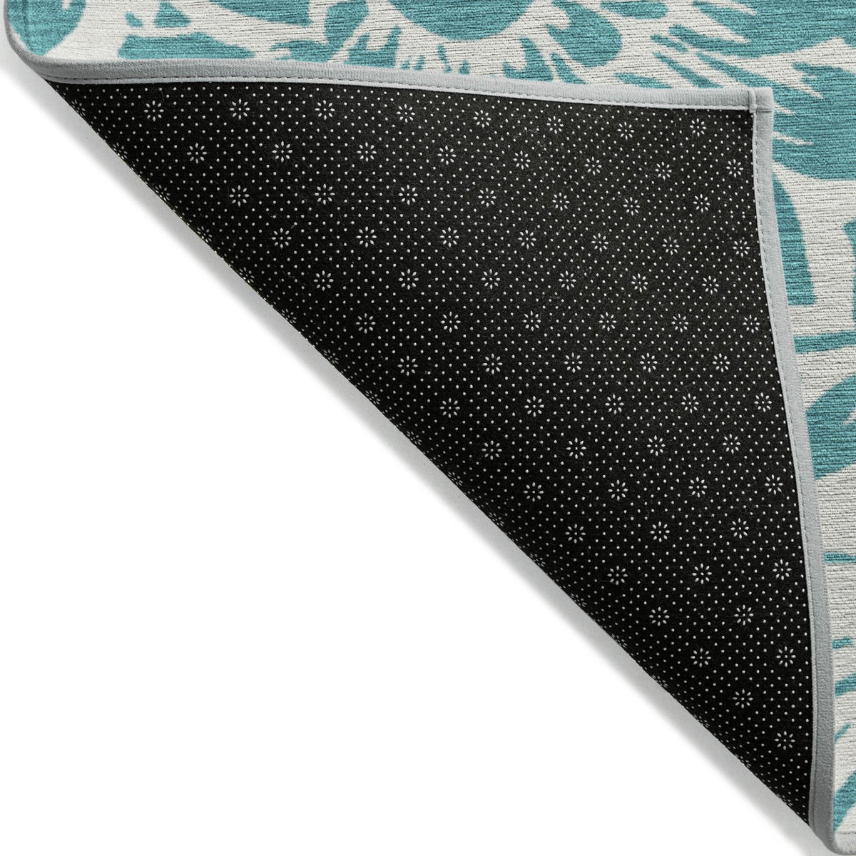 2' X 8' Teal and Ivory Floral Washable Non Skid Indoor Outdoor Runner Rug