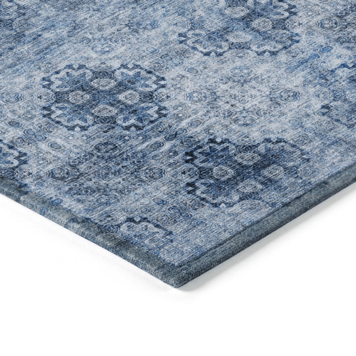 3' X 5' Navy Blue Floral Medallion Washable Non Skid Indoor Outdoor Area Rug