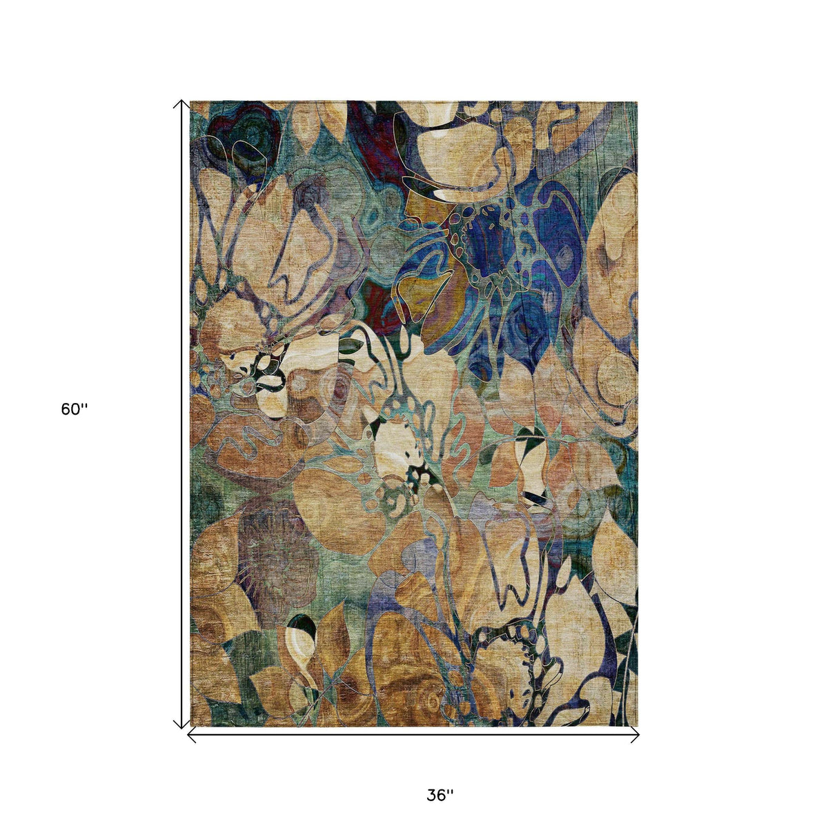 3' X 5' Beige and Blue Abstract Washable Indoor Outdoor Area Rug