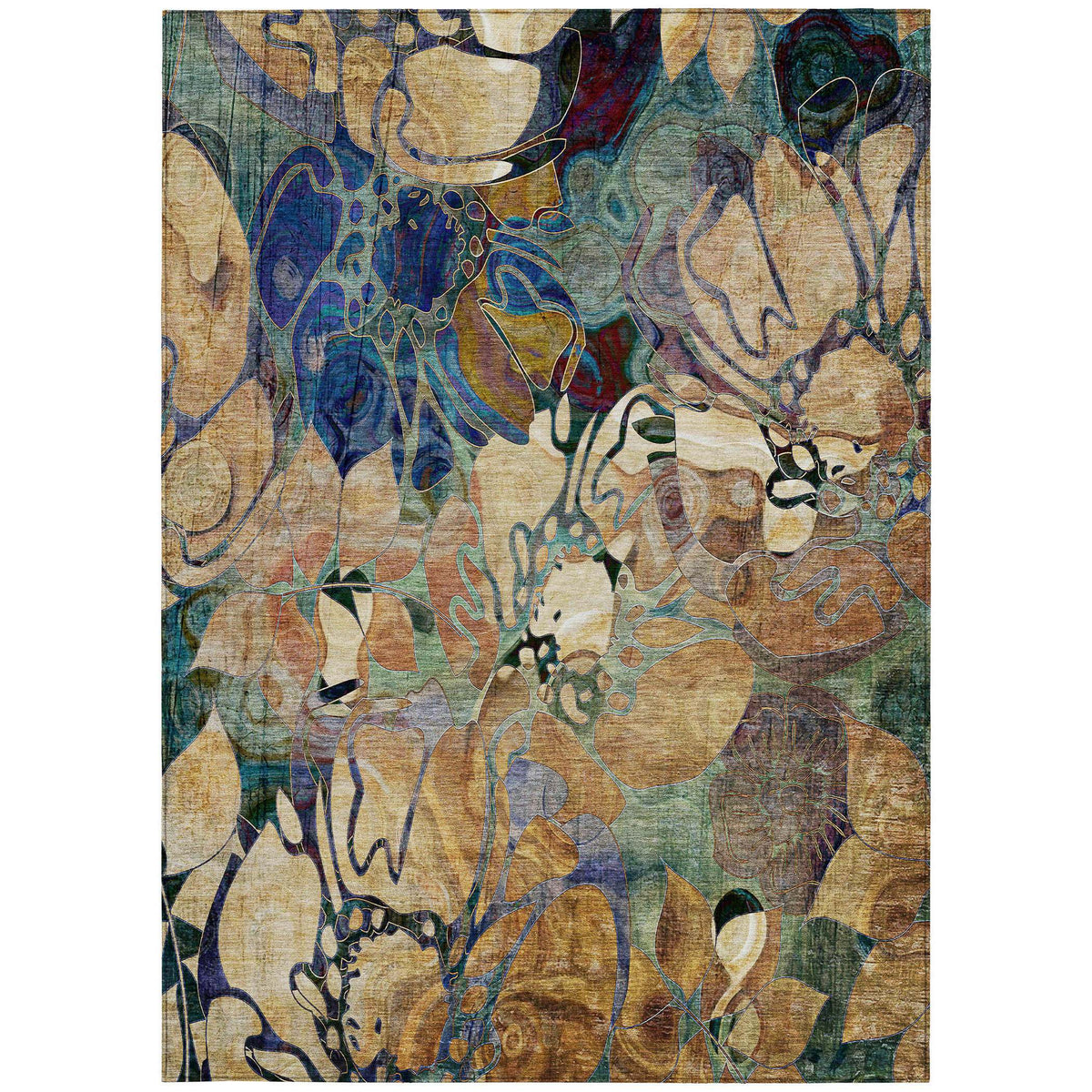 3' X 5' Beige and Blue Abstract Washable Indoor Outdoor Area Rug