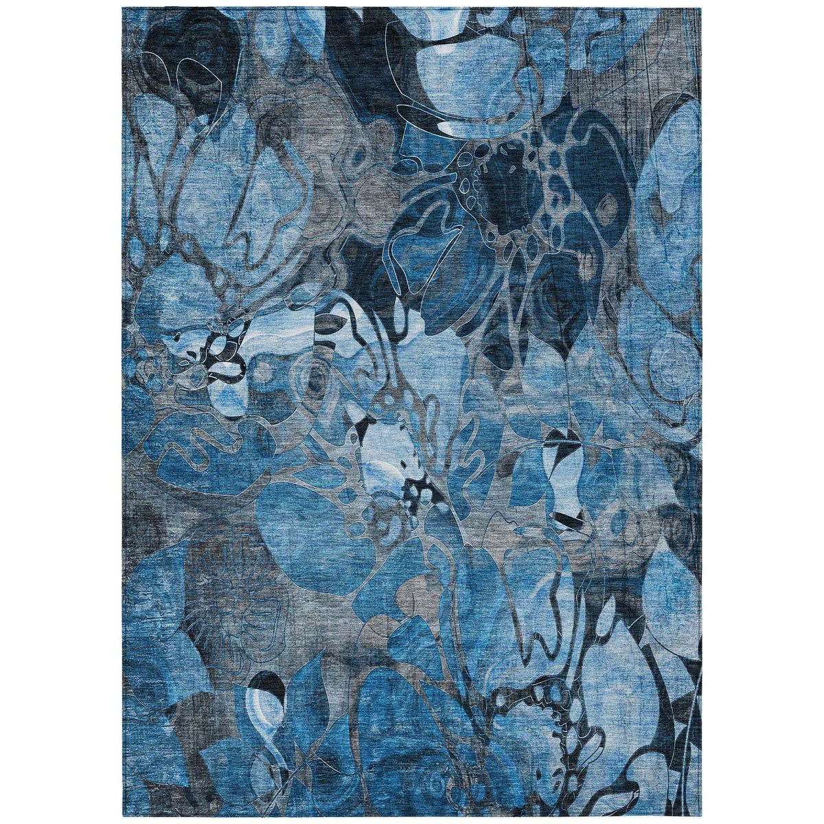 3' X 5' Blue and Gray Abstract Washable Indoor Outdoor Area Rug
