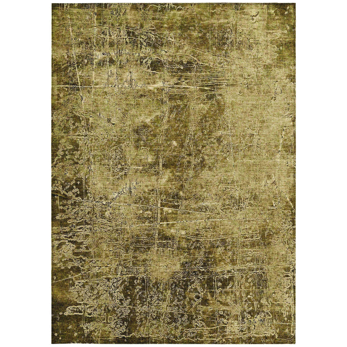3' X 5' Green Abstract Washable Non Skid Indoor Outdoor Area Rug