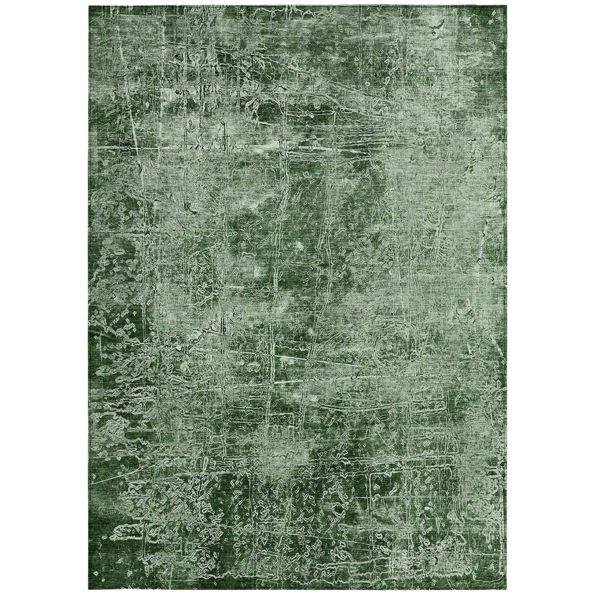 3' X 5' Emerald Abstract Washable Non Skid Indoor Outdoor Area Rug