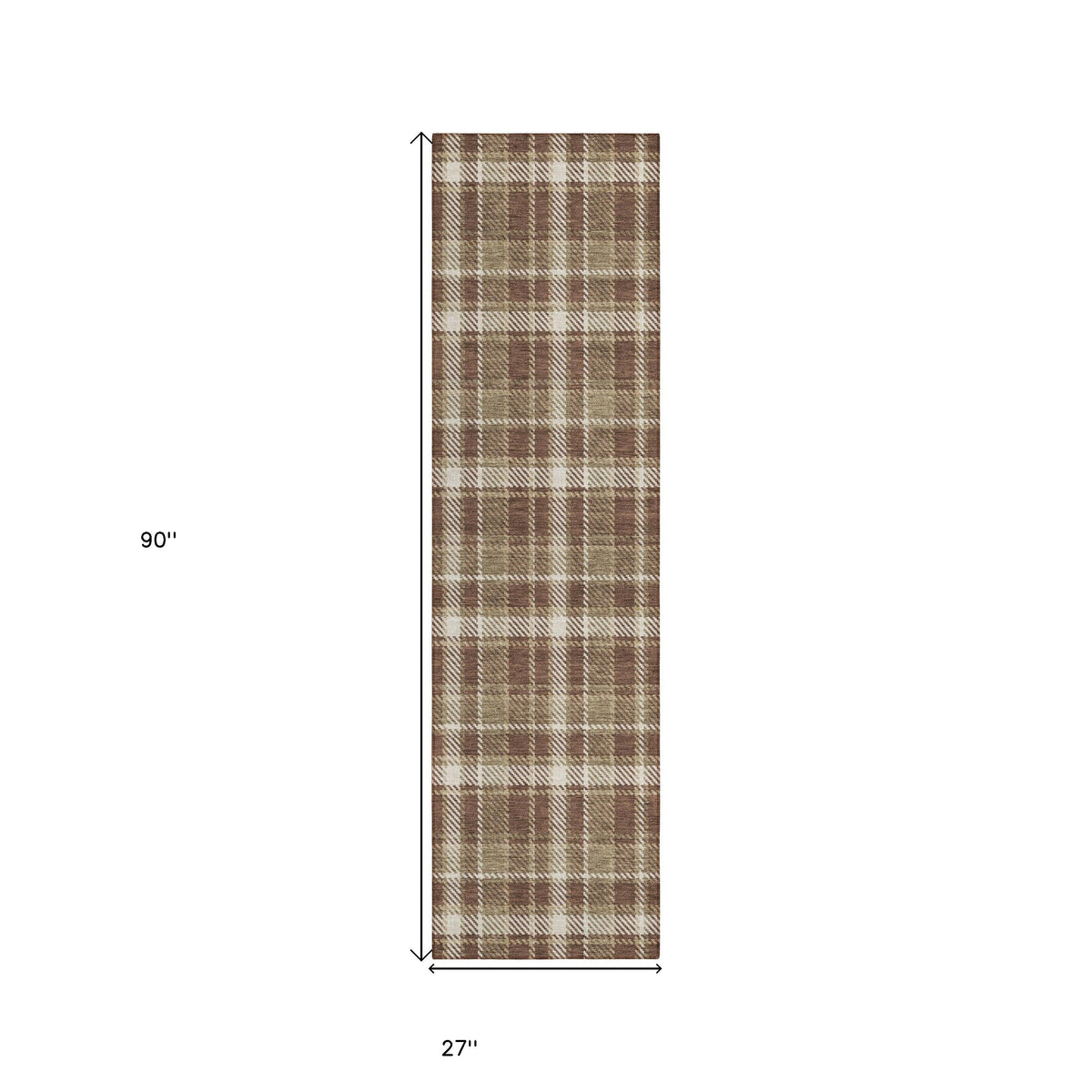 8' Runner Chocolate and Ivory Plaid Washable Non Skid Indoor Outdoor Runner Rug