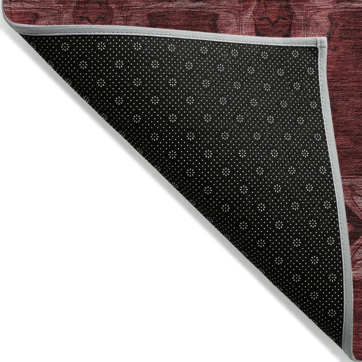 8' Runner Burgundy and Black Floral Medallion Washable Non Skid Indoor Outdoor Runner Rug