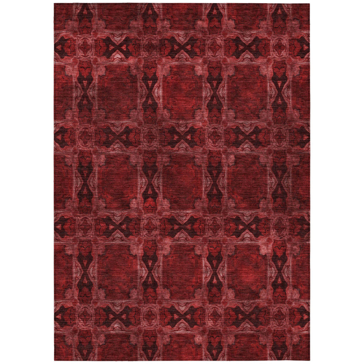 3' X 5' Burgundy and Black Floral Medallion Washable Non Skid Indoor Outdoor Area Rug