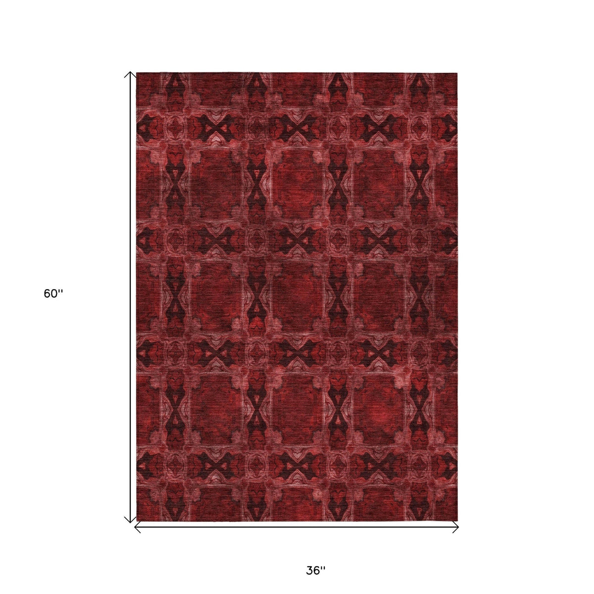 3' X 5' Burgundy and Black Floral Medallion Washable Non Skid Indoor Outdoor Area Rug