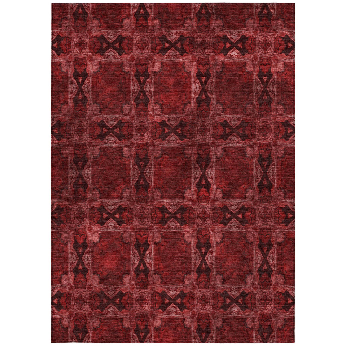 3' X 5' Burgundy and Black Floral Medallion Washable Non Skid Indoor Outdoor Area Rug