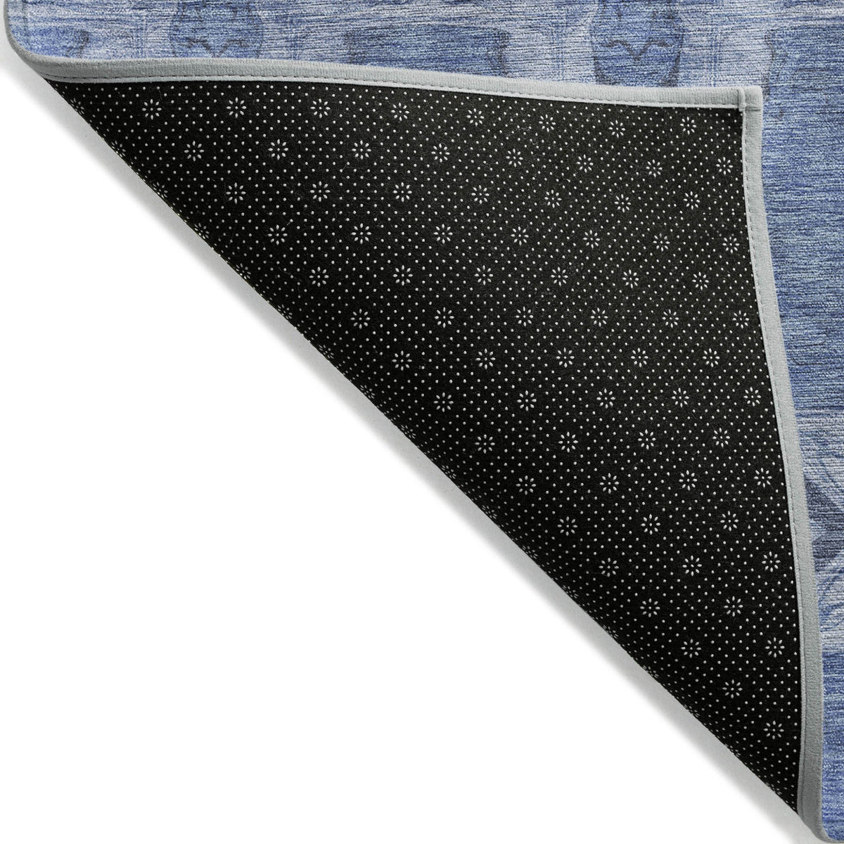 8' Runner Denim Blue and Gray Floral Medallion Washable Non Skid Indoor Outdoor Runner Rug