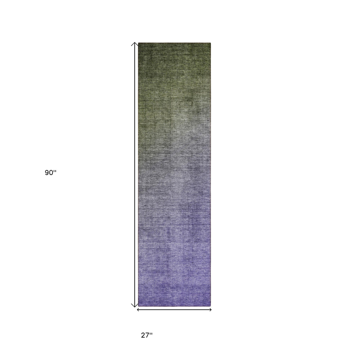 8' Runner Olive Green and Purple Ombre Washable Non Skid Indoor Outdoor Runner Rug