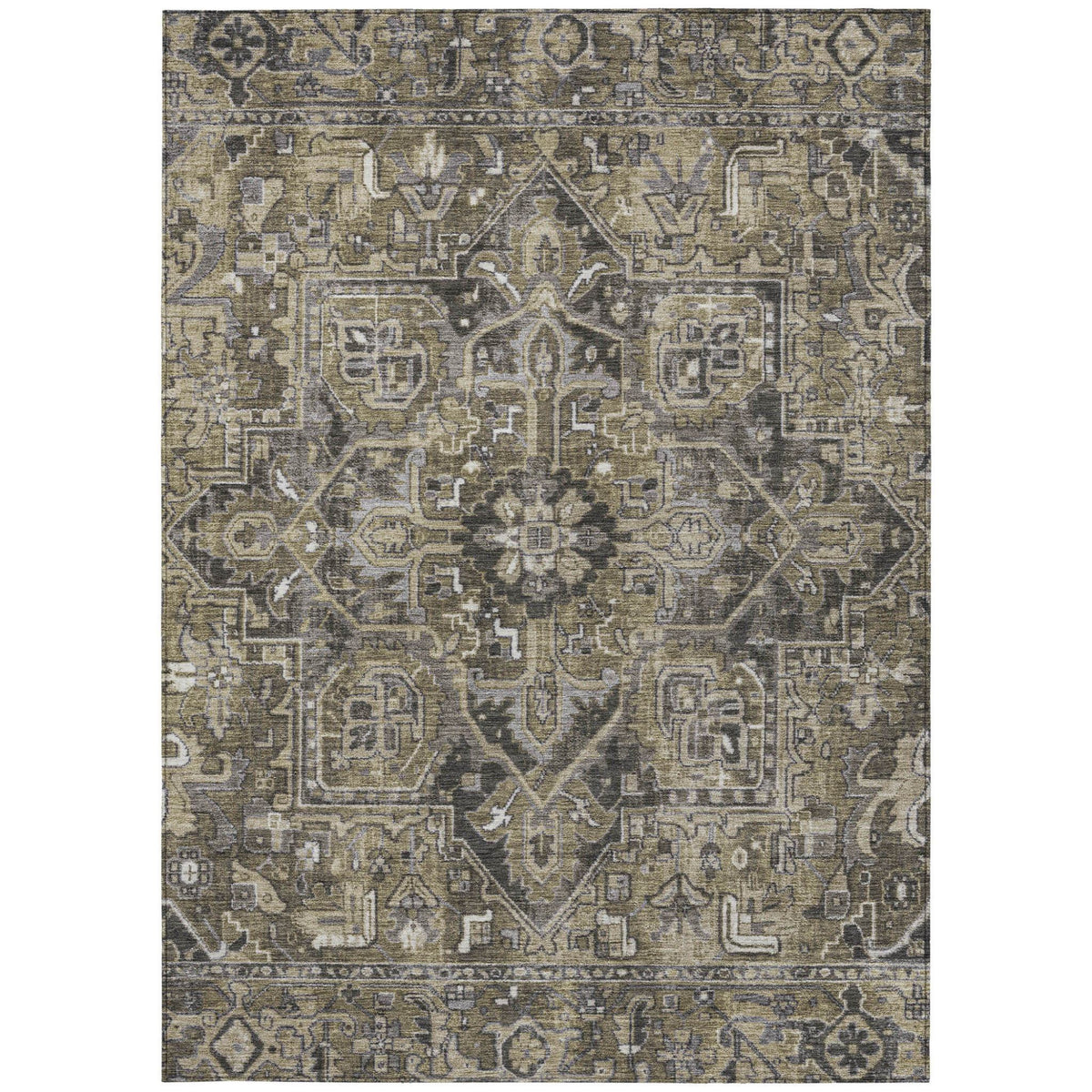3' X 5' Taupe and Dark Taupe Oriental Washable Non Skid Indoor Outdoor Area Rug