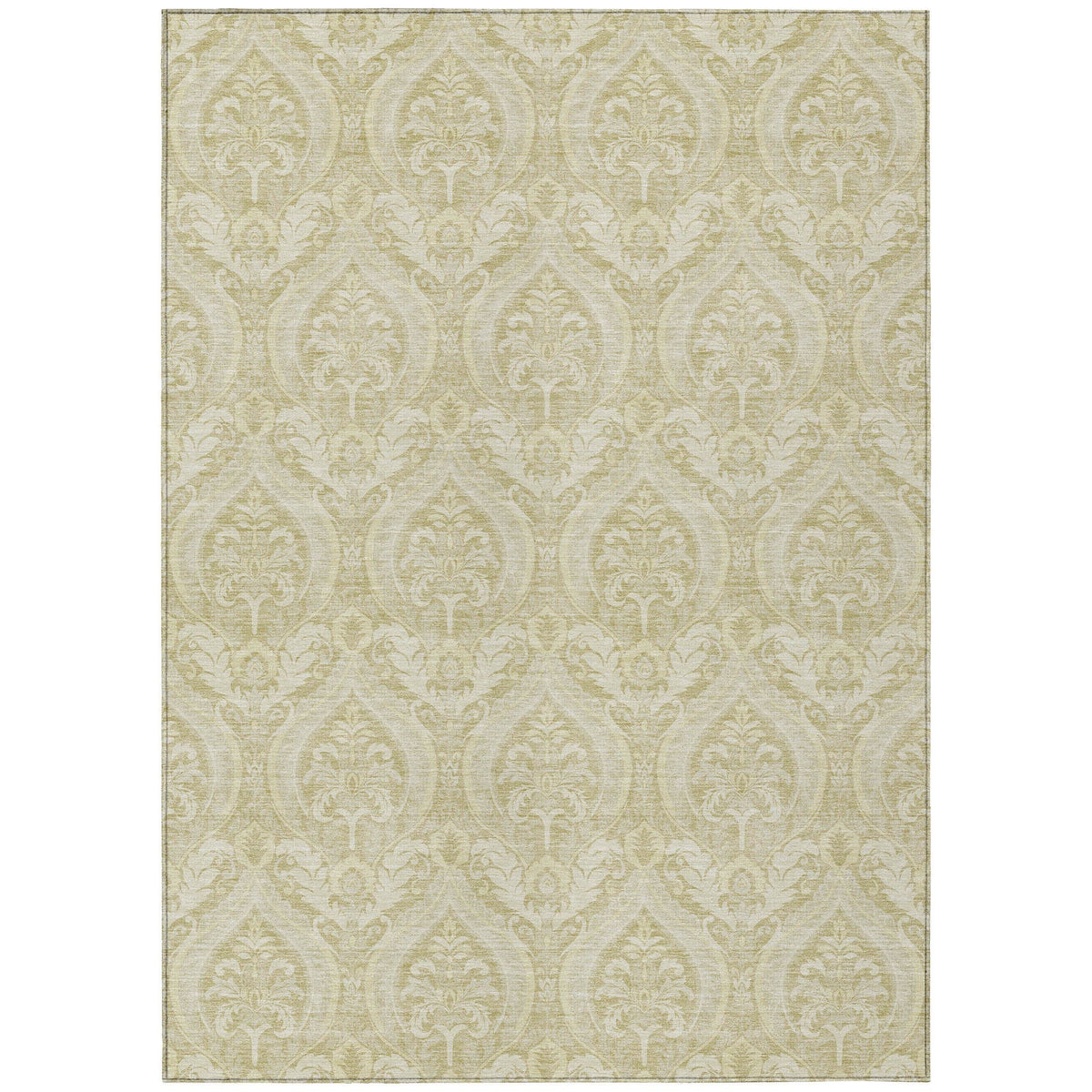 3' X 5' Light Green Damask Washable Non Skid Indoor Outdoor Area Rug
