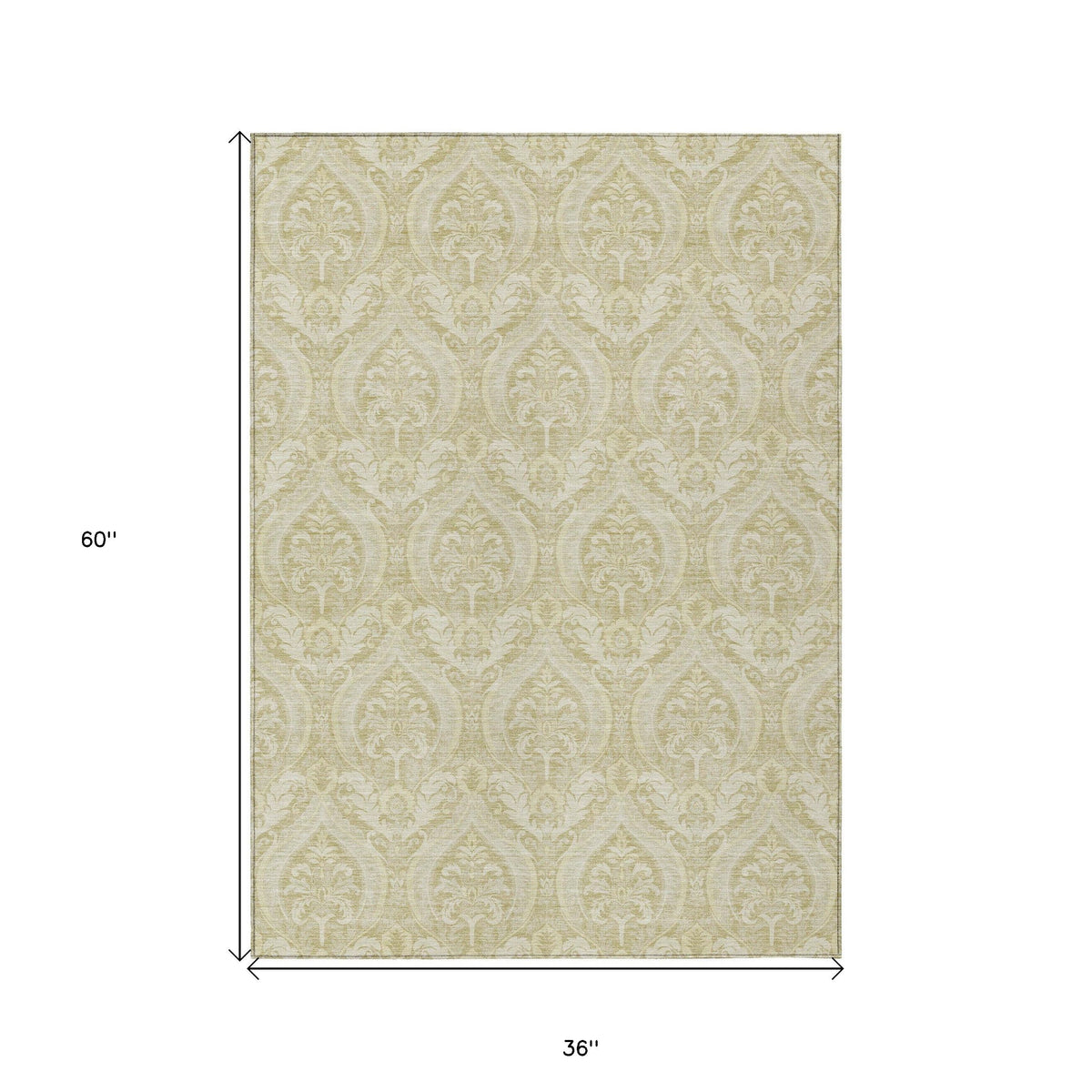 3' X 5' Light Green Damask Washable Non Skid Indoor Outdoor Area Rug