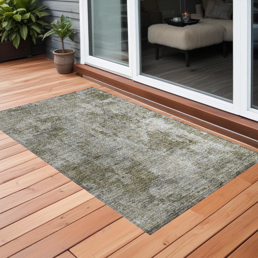 3' X 5' Green Abstract Washable Non Skid Indoor Outdoor Area Rug