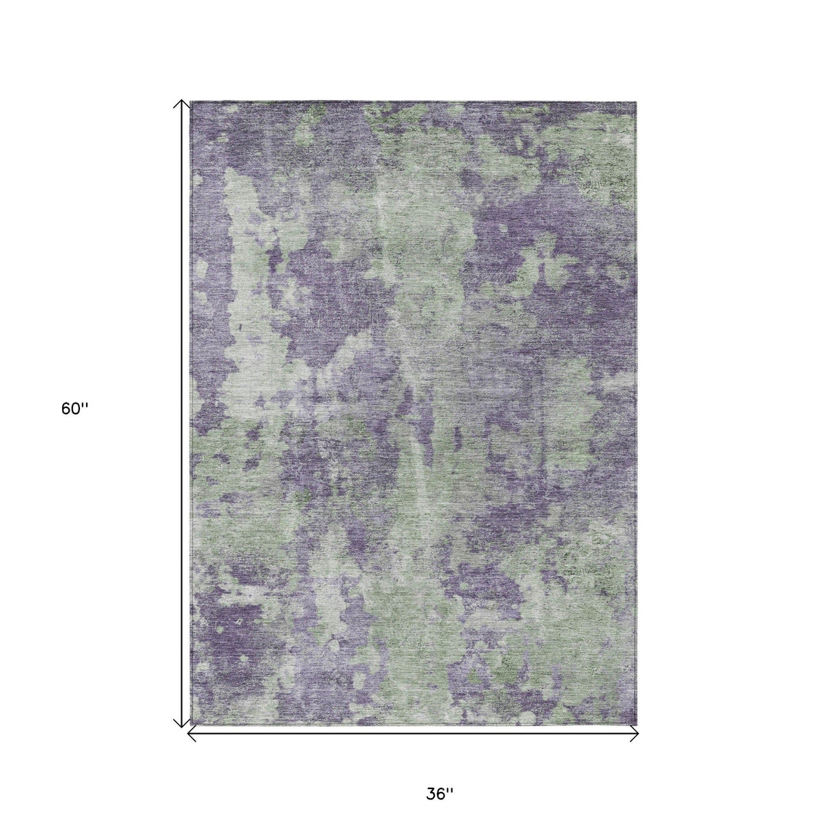3' X 5' Purple and Green Abstract Washable Non Skid Indoor Outdoor Area Rug