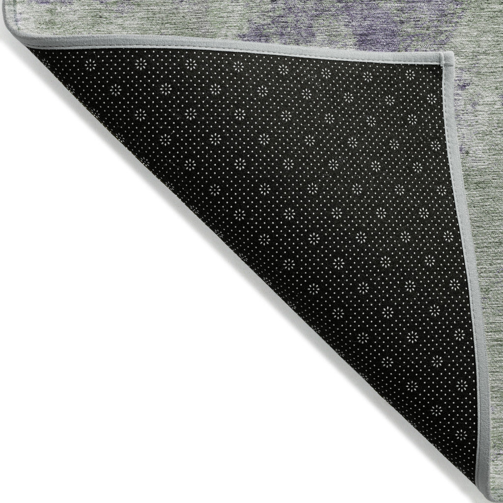 3' X 5' Purple and Green Abstract Washable Non Skid Indoor Outdoor Area Rug