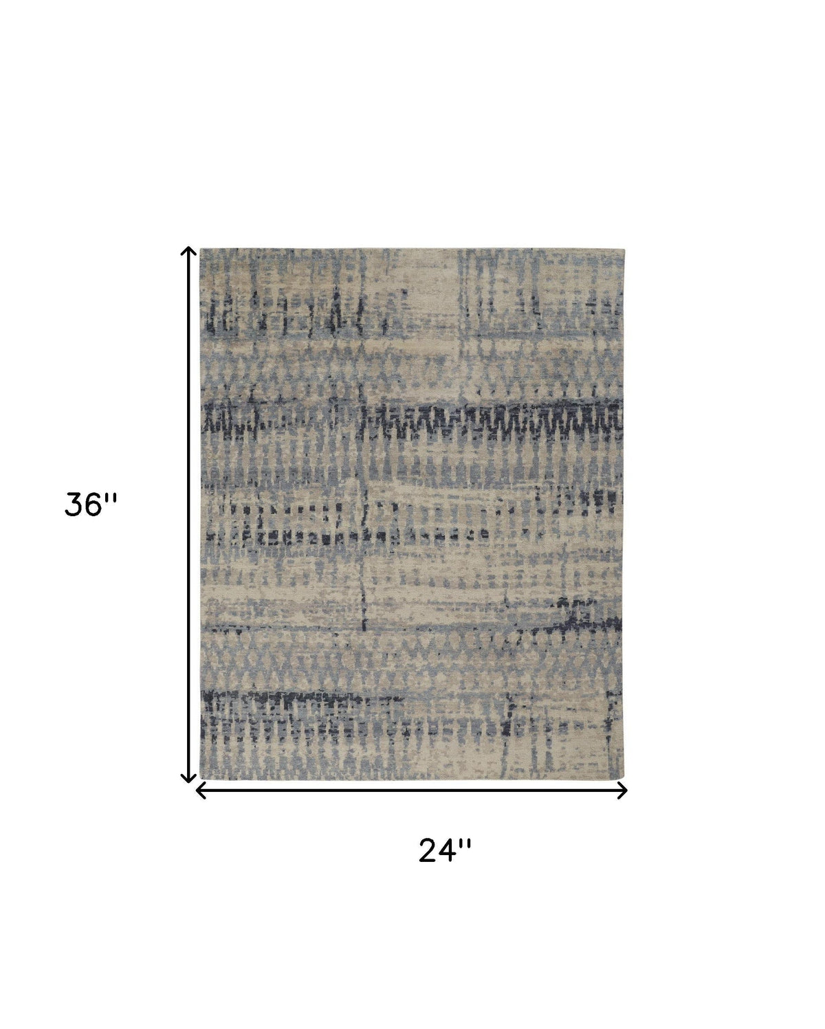 2' X 3' Gray Blue and Ivory Wool Abstract Hand Knotted Area Rug