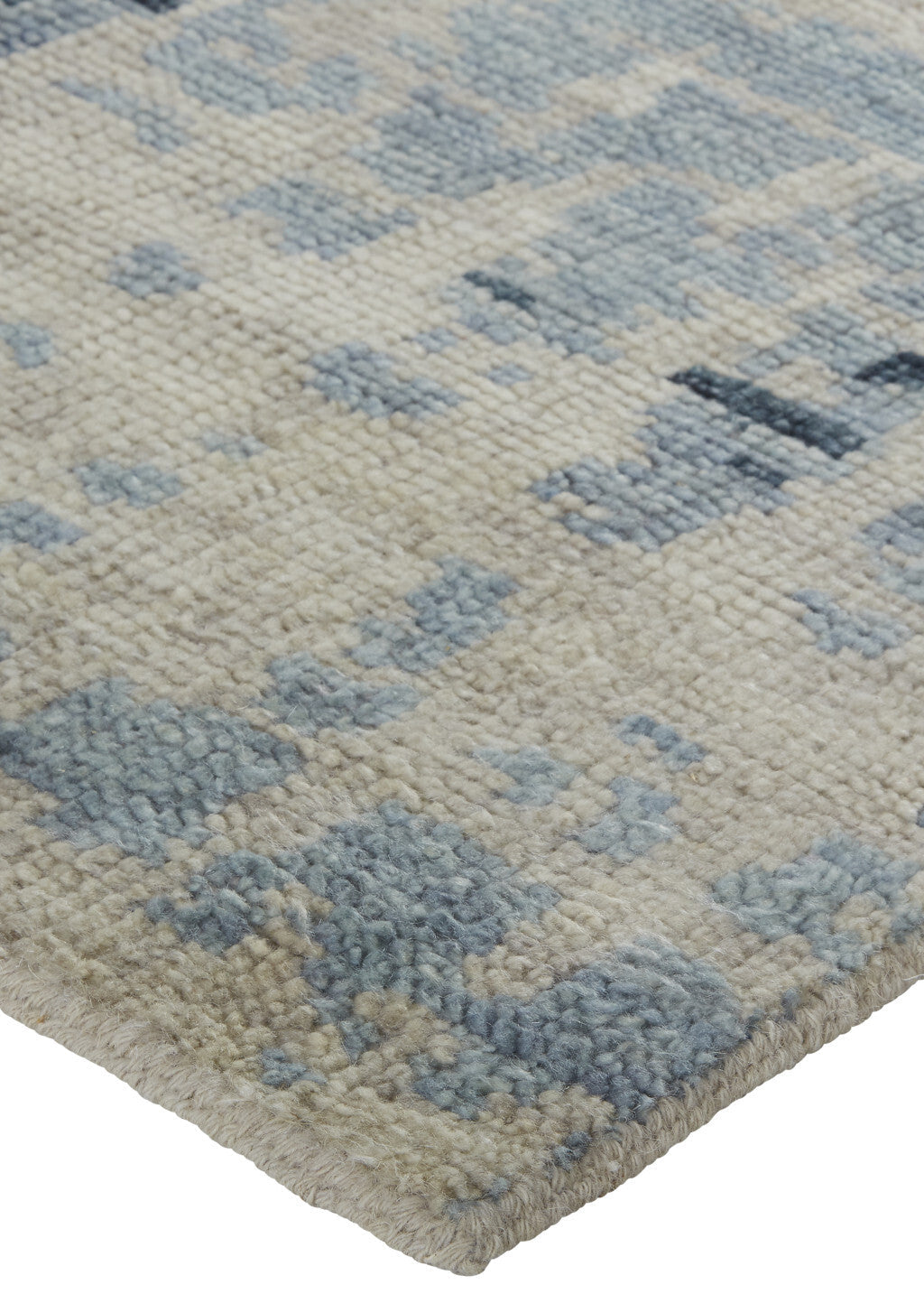 2' X 3' Gray Blue and Ivory Wool Abstract Hand Knotted Area Rug
