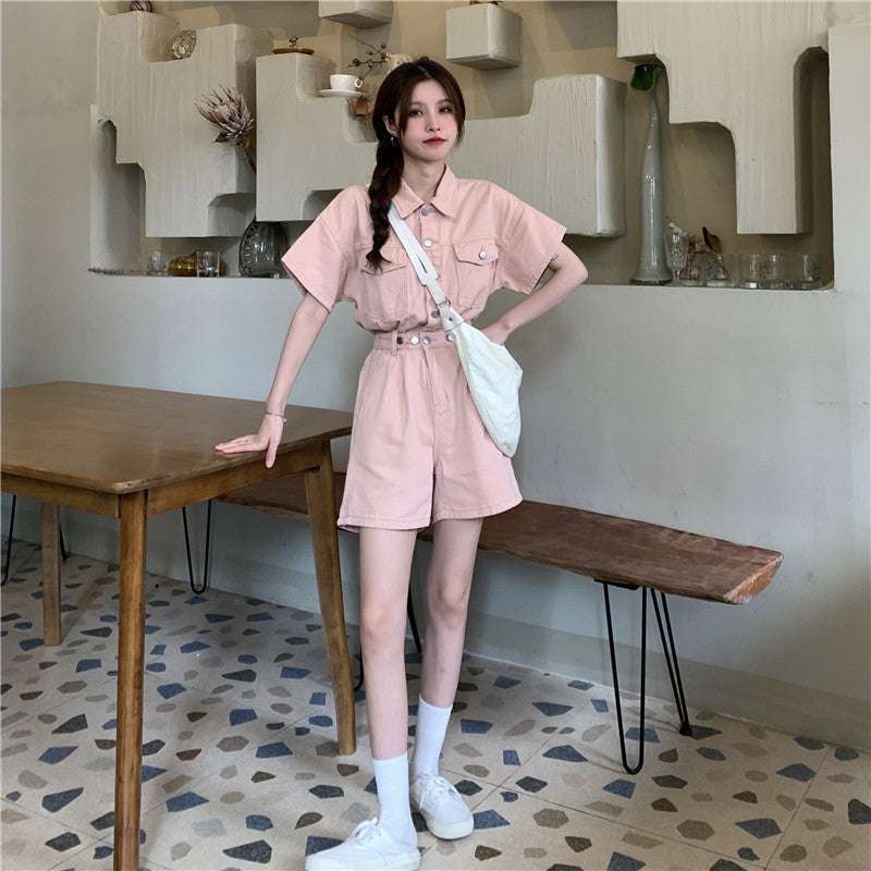 Workwear Denim Jumpsuit Women Summer Thin