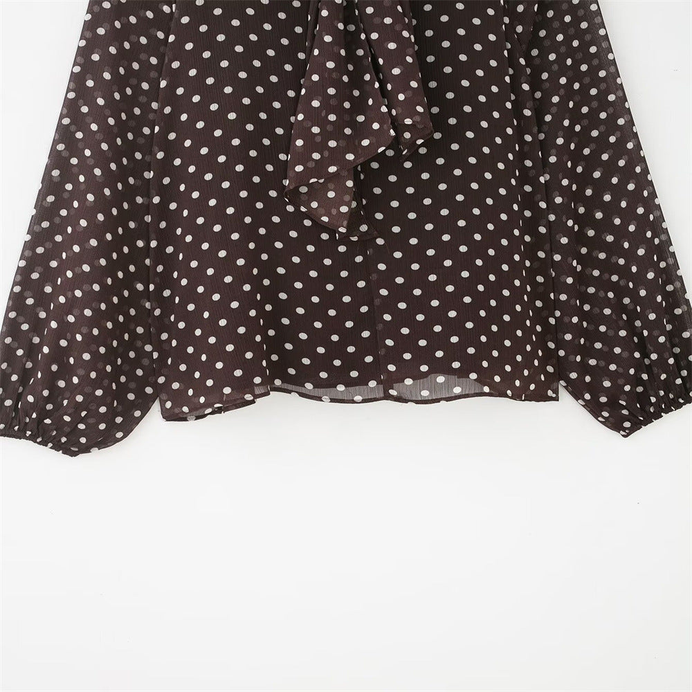 Polka Dot Long-Sleeve Shirt With Bow