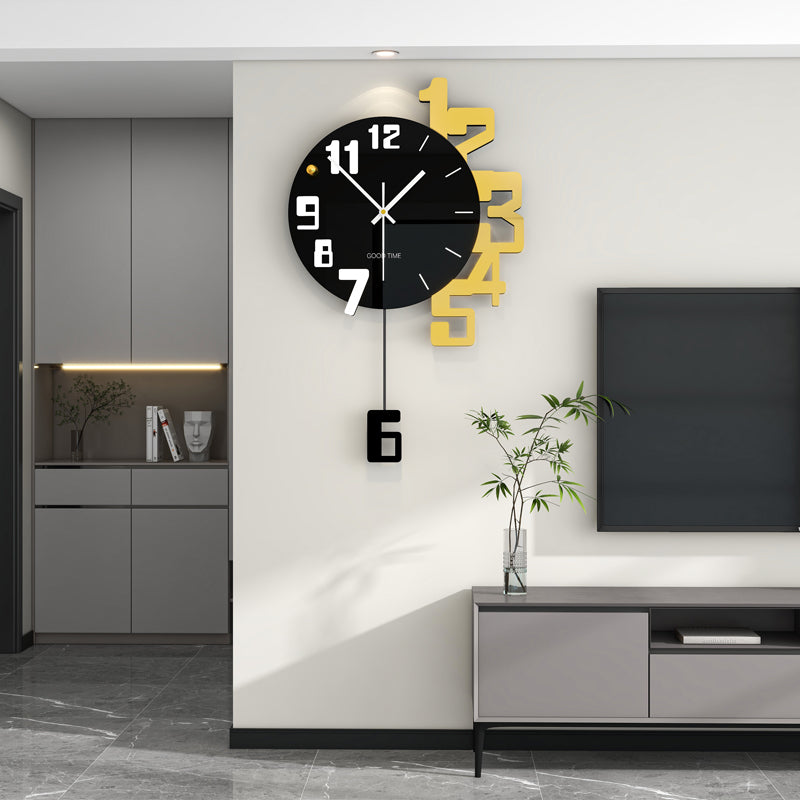 Modern Large Wall Clock Black Gold Pendulum Living Room Decor