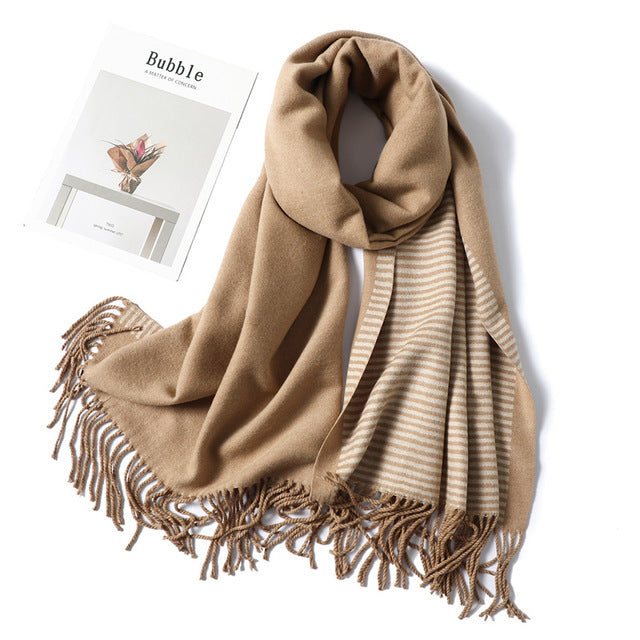 Luxury Striped Cashmere Blend Scarf - Extra Long Winter Shawl for Women, Soft Fashion Accessory