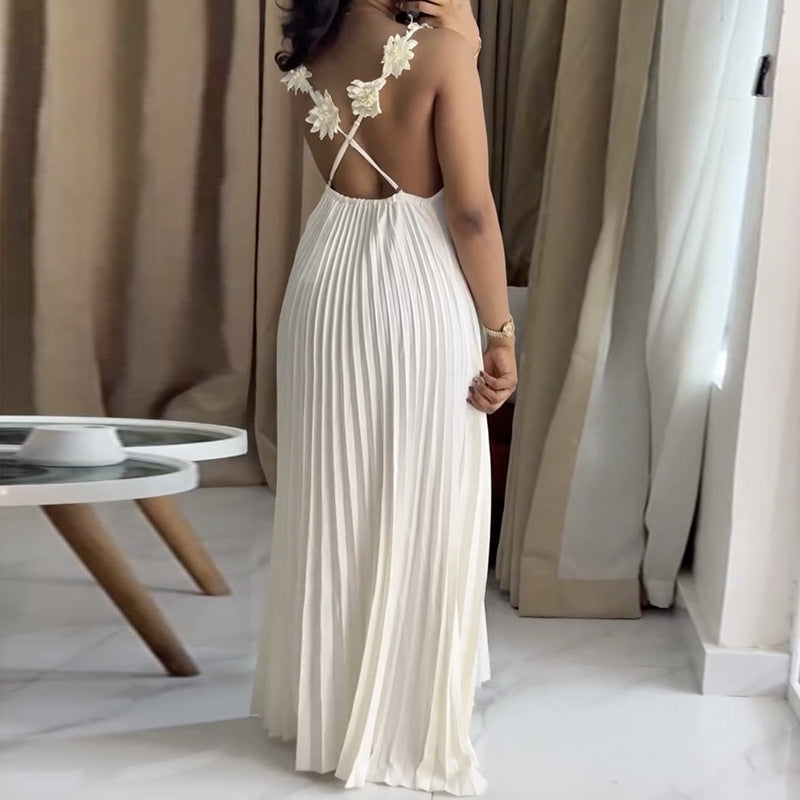 Vacation Suspender Pleated Dress