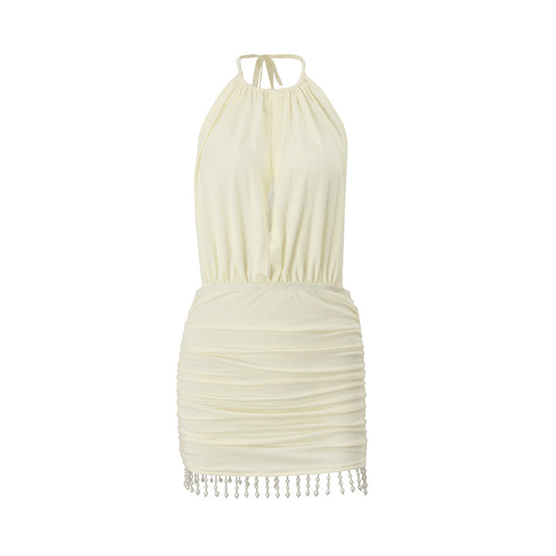 Sexy Backless Solid Color Slim Fit Short Hip-hugger Dress