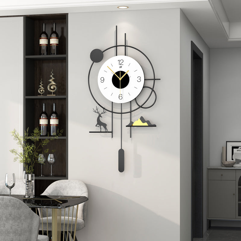 Modern Geometric Wall Clock Minimalist Metal Decor With Pendulum Design