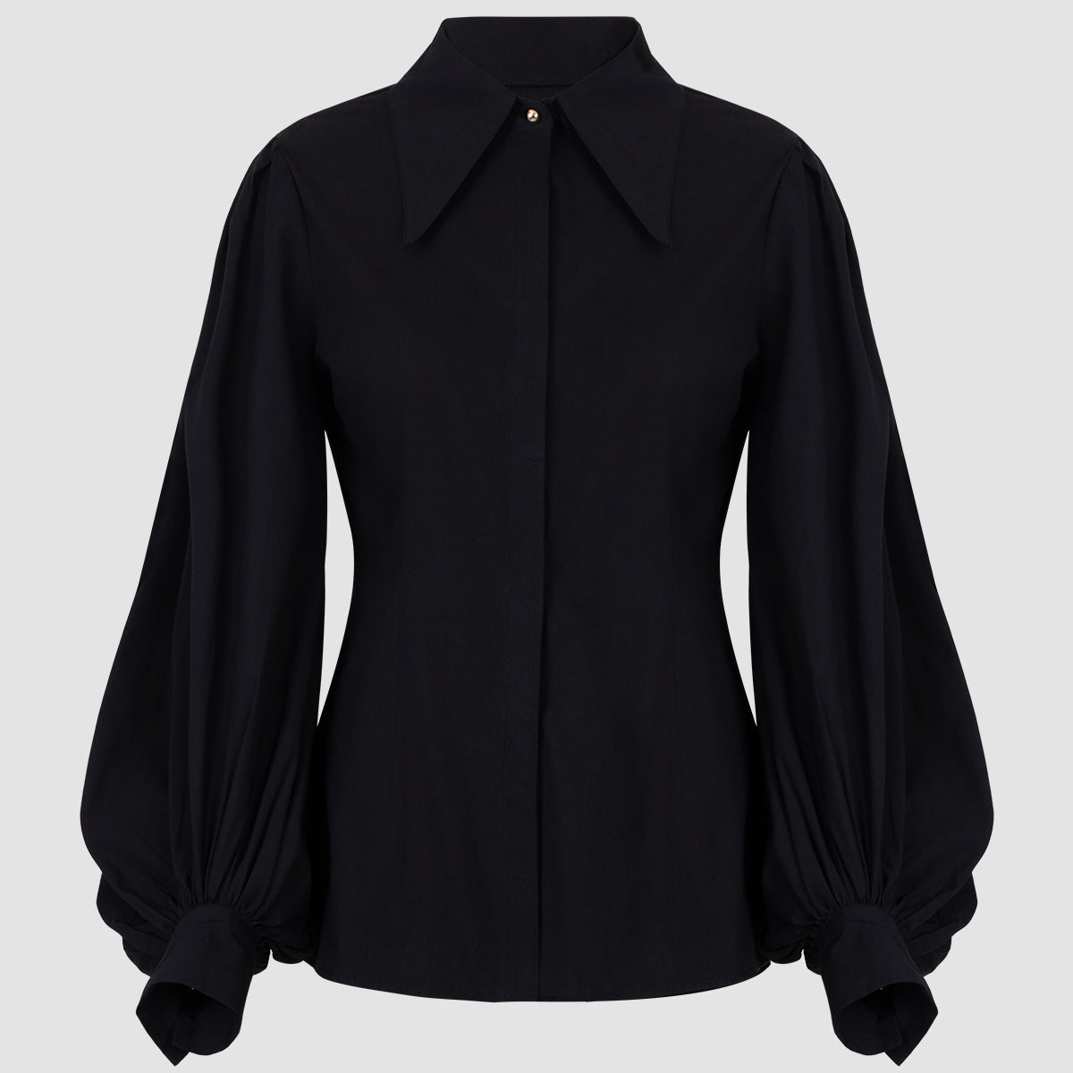 Black Oversized Collar Balloon Sleeve Shirt