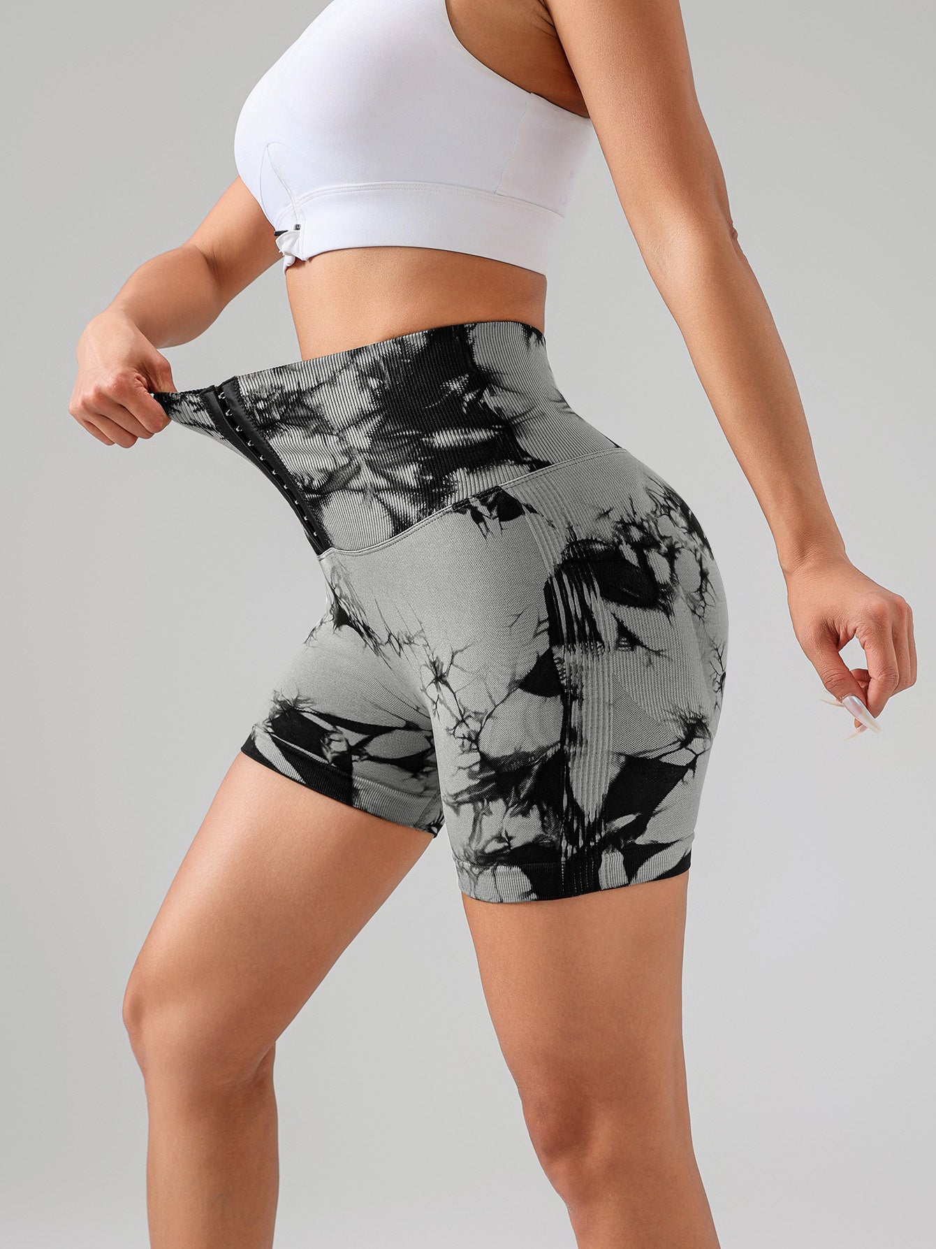 Tie Dye Button Everyday Wear Spring Summer Sports Shorts, High Waist Butt Lift Tie Dye Shorts, Women's Summer Yoga Wear Fitness Shorts Running Sports Fitness Yoga Shorts