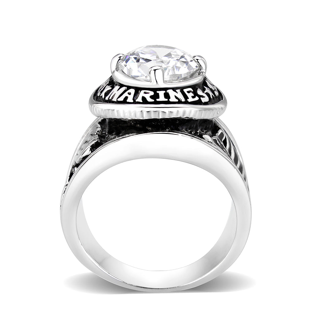 LO5M071 - Rhodium Plated Brass Ring with  CZ Clear