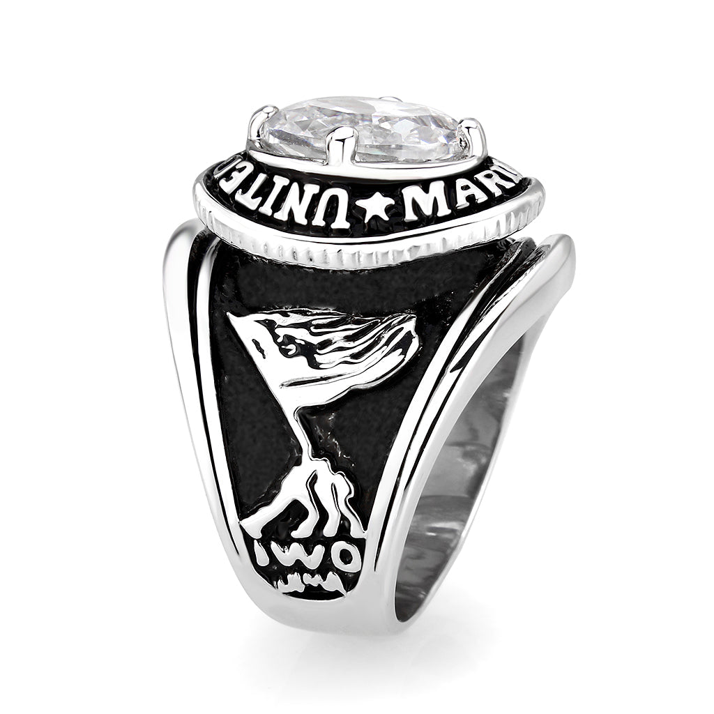 LO5M071 - Rhodium Plated Brass Ring with  CZ Clear