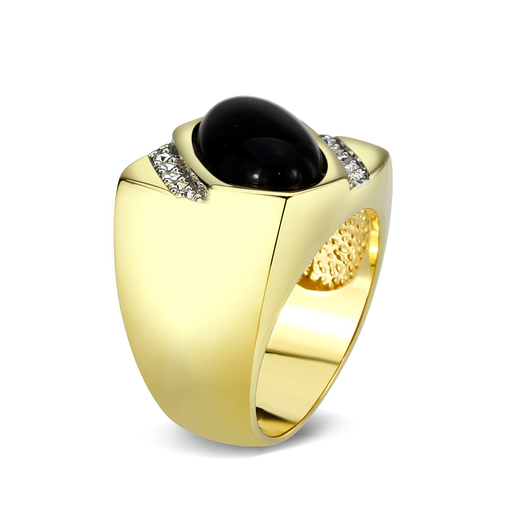 LO5M183-Ion Gold  Plated  Brass Ring with Black Onyx