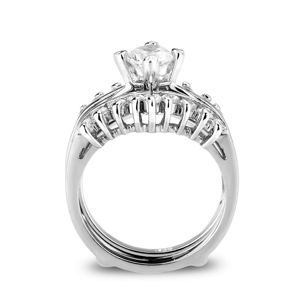 LO5S076- Sterling Silver Ring with CZ In Clear High Polished( NO Plating)