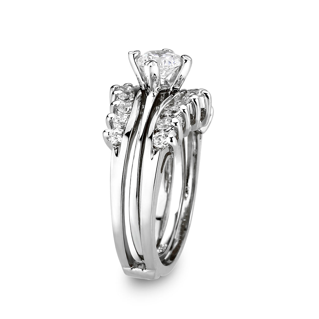 LO5S076- Sterling Silver Ring with CZ In Clear High Polished( NO Plating)