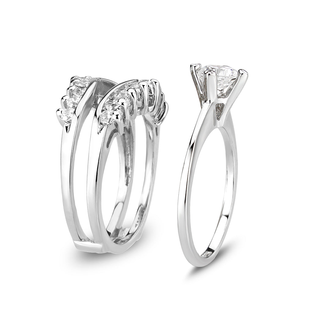 LO5S076- Sterling Silver Ring with CZ In Clear High Polished( NO Plating)