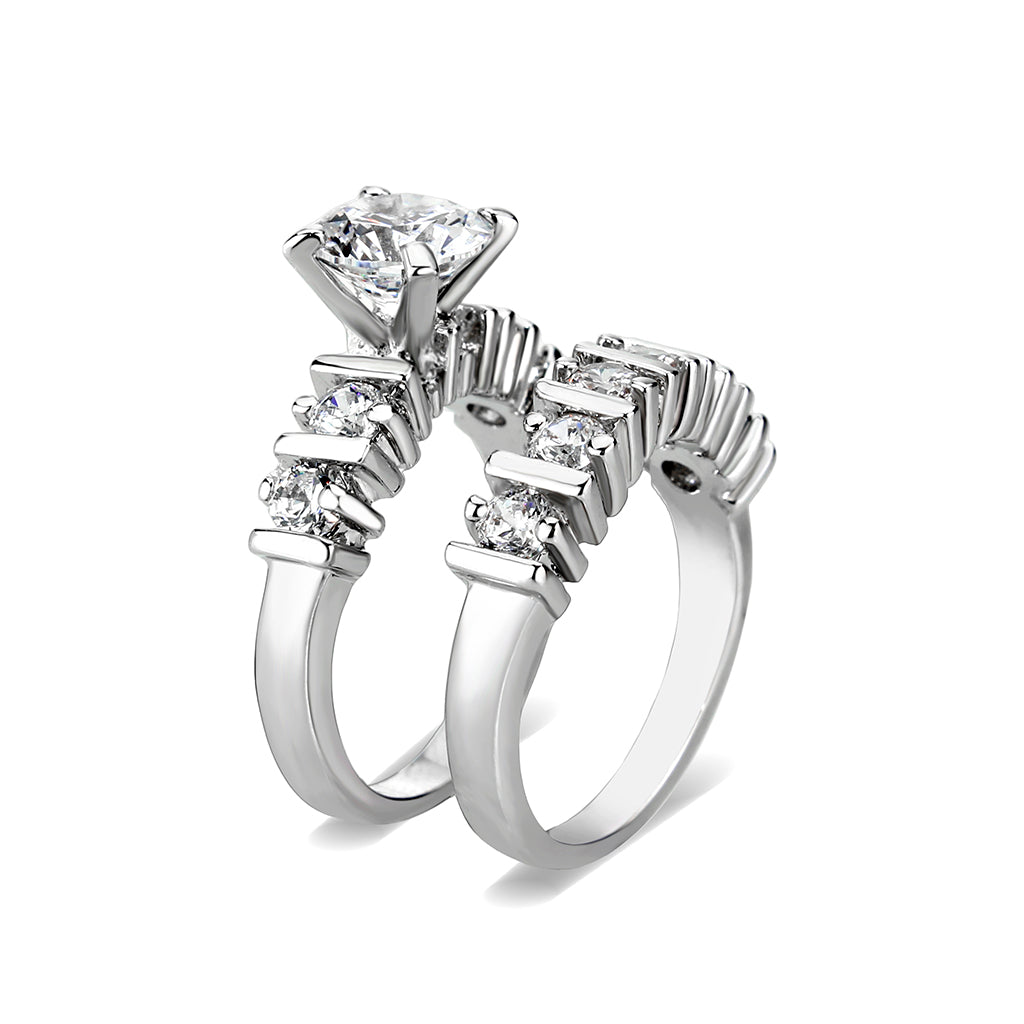 LO5W098- Rhodium Plated Brass Ring with CZ In Clear