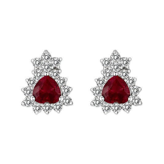 LO5S127 - Sterling Silver  Earrings With  CZ Red In High Polished( No Plated)