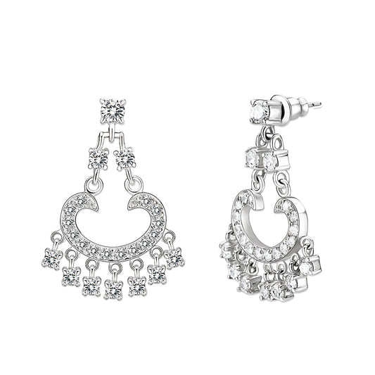LO5S128 - Sterling Silver  Earrings With  CZ Clear In High Polished( No Plated)