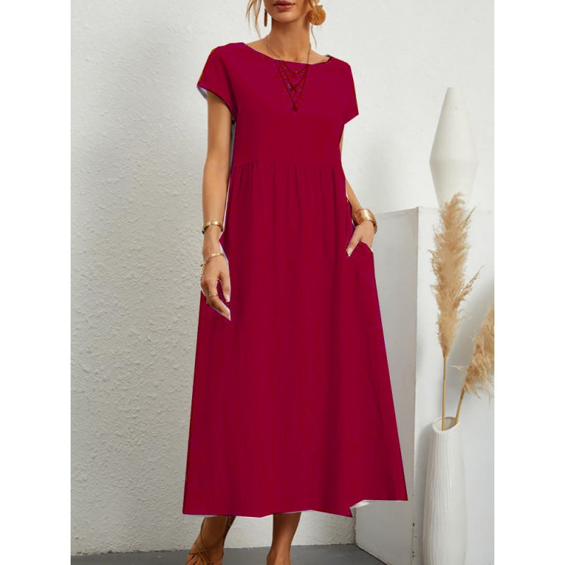2026 New European And American Women's Round Neck Solid Color Pullover Comfortable Casual Dress