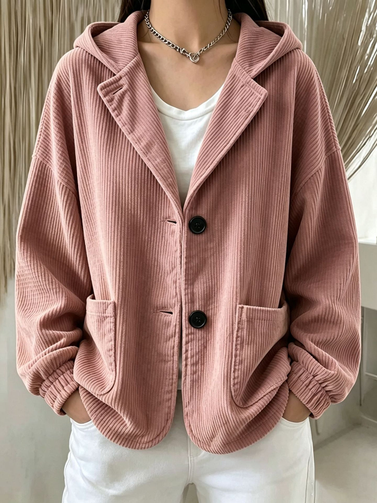 2026 Autumn Winter Cross Border European And American Women's Fashion Casual Corduroy Hooded Jacket Cardigan Sweatshirt Top